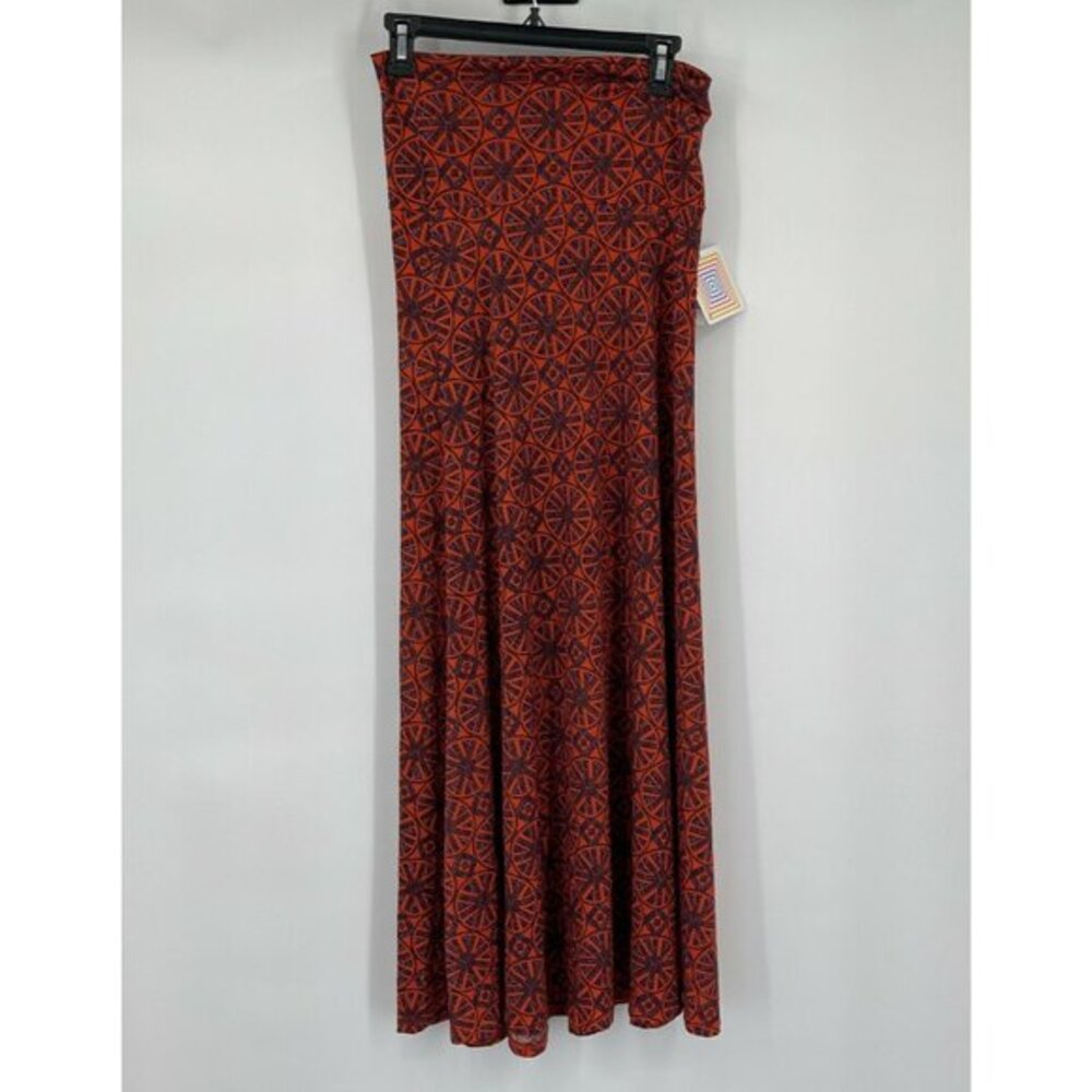 LuLaRoe Womens Maxi Skirt XS Red Geometric Casual Wheel Lightweight Knit New